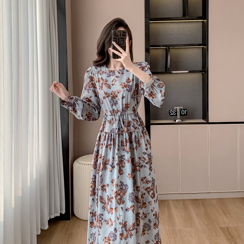 Slim tender frenum printing Korean style temperament dress