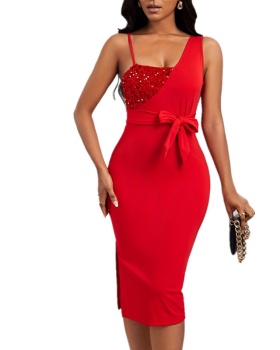 Sexy pure evening dress sequins dress for women