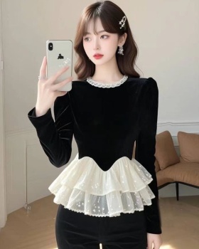 Long sleeve black shirt winter light luxury tops for women