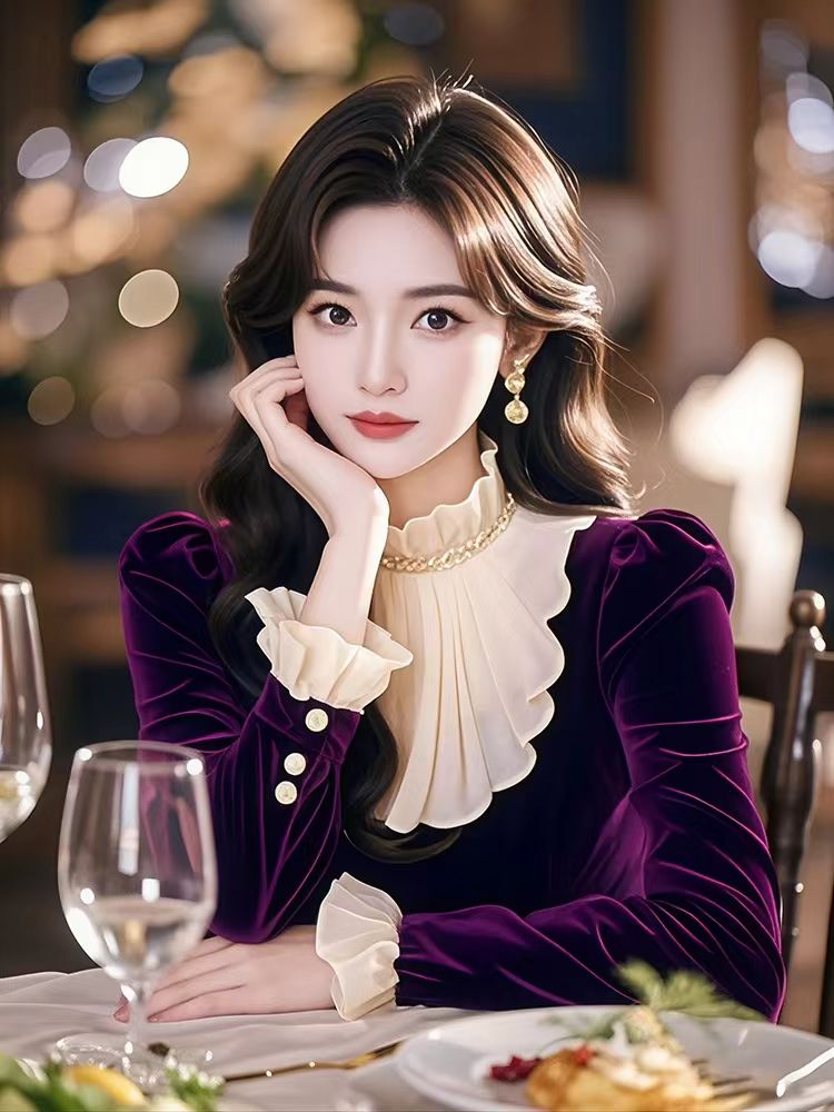 Purple court style tops light luxury winter shirt for women