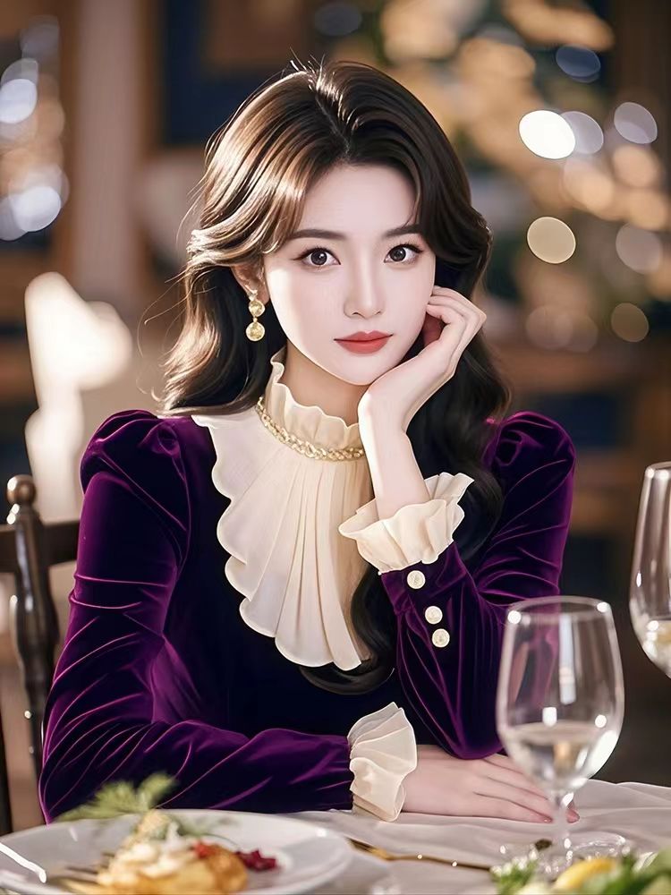 Purple court style tops light luxury winter shirt for women