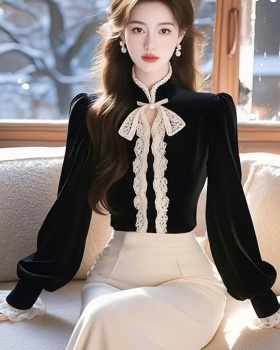 Black winter ladies shirt unique velvet Korean style tops