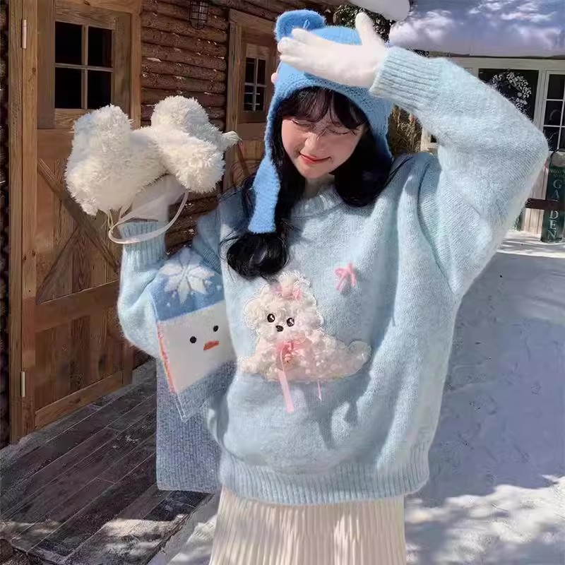 Knitted lovely rabbit autumn and winter sweater for women