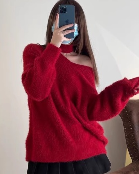 Red mink velvet autumn and winter sweater for women