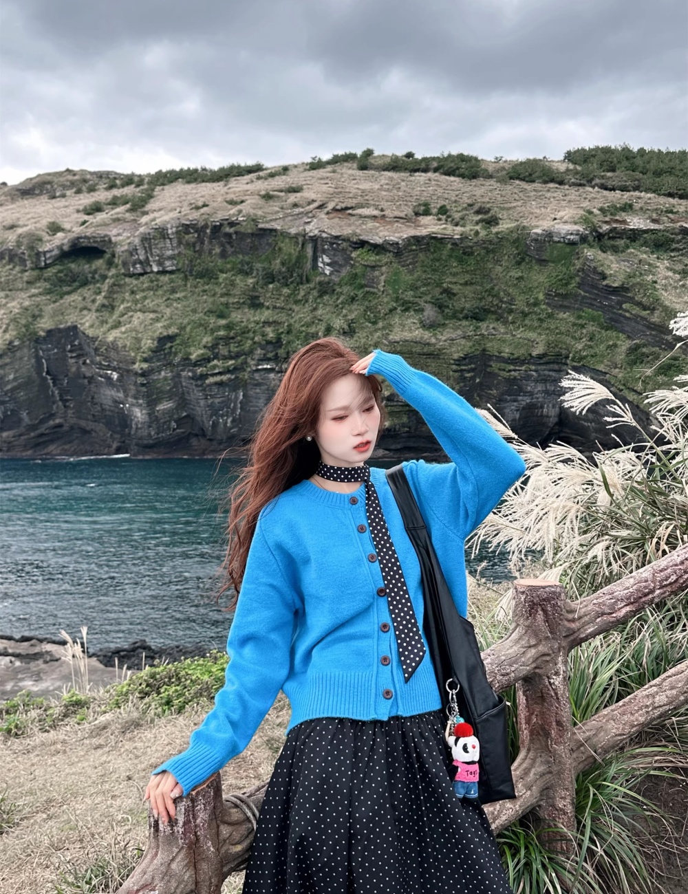 Blue loose autumn sweater knitted Korean style tops