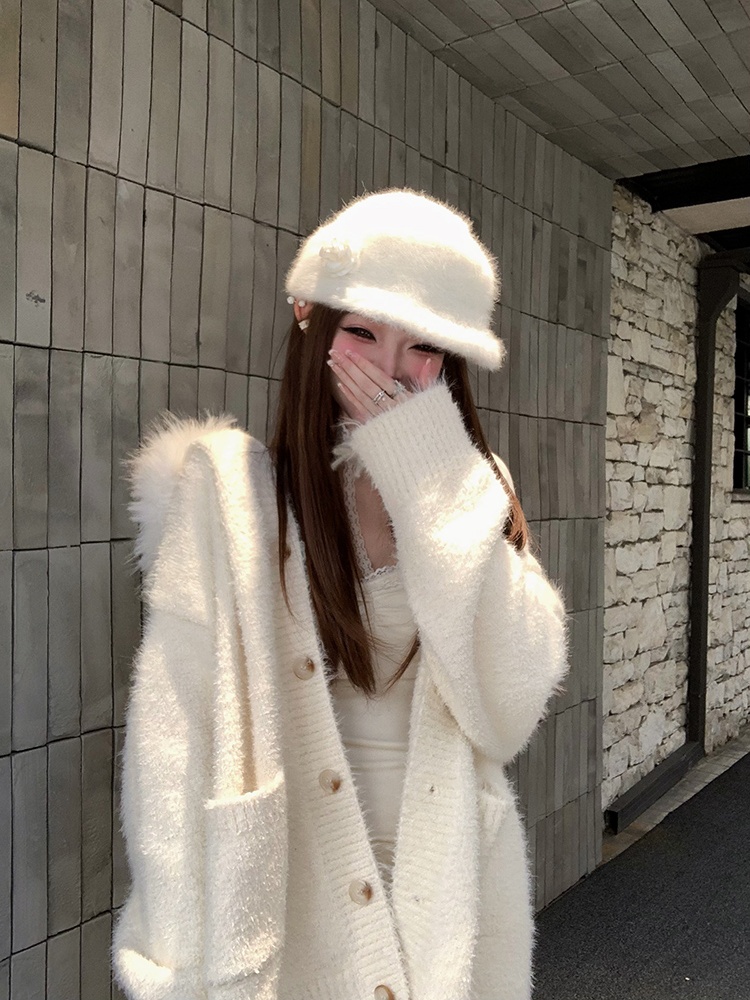 Thick hooded enticement tops large fur collar loose sweater