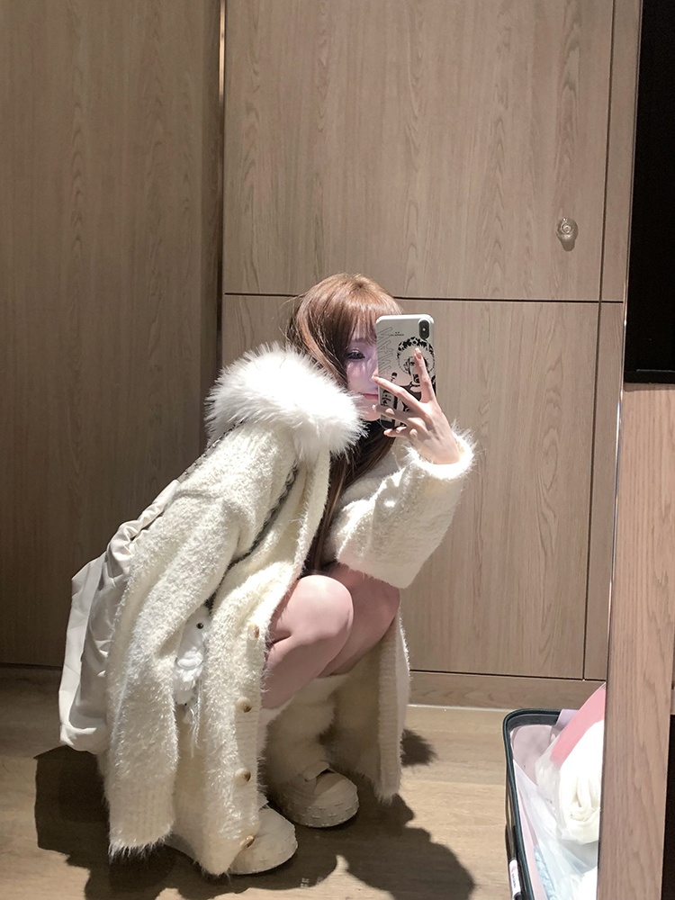 Thick hooded enticement tops large fur collar loose sweater