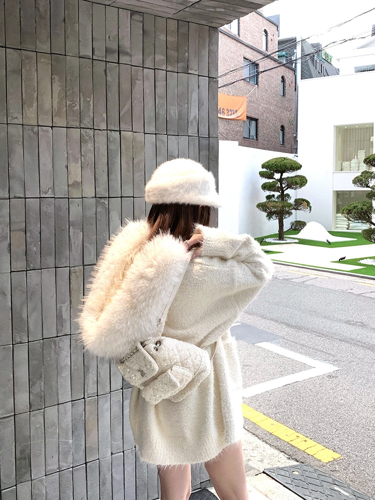 Thick hooded enticement tops large fur collar loose sweater