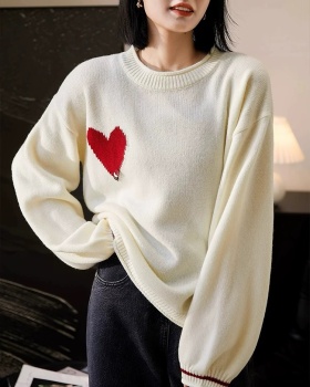 Jacquard slim pullover shirts sweet long sleeve heart sweater