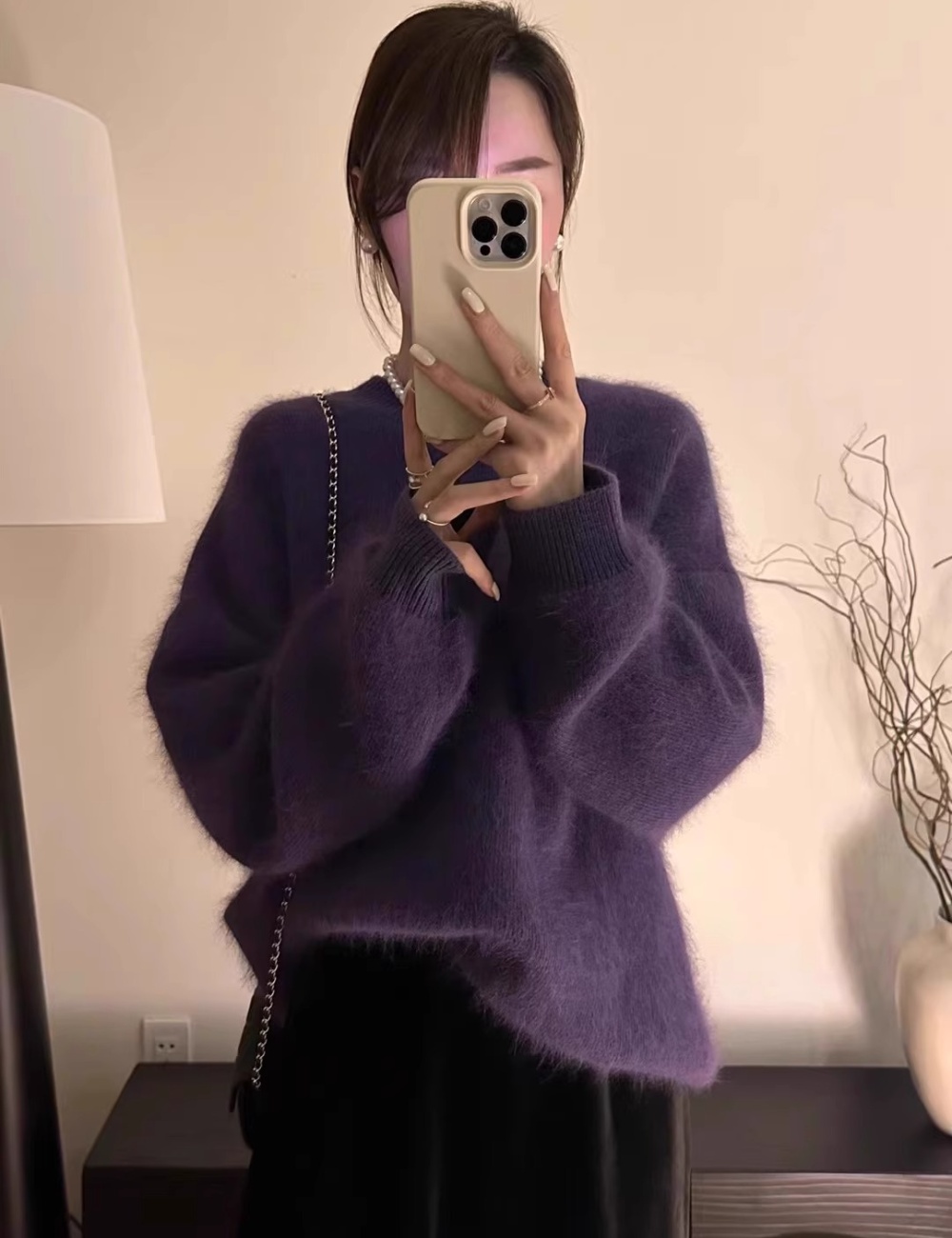 Autumn and winter purple sweater for women