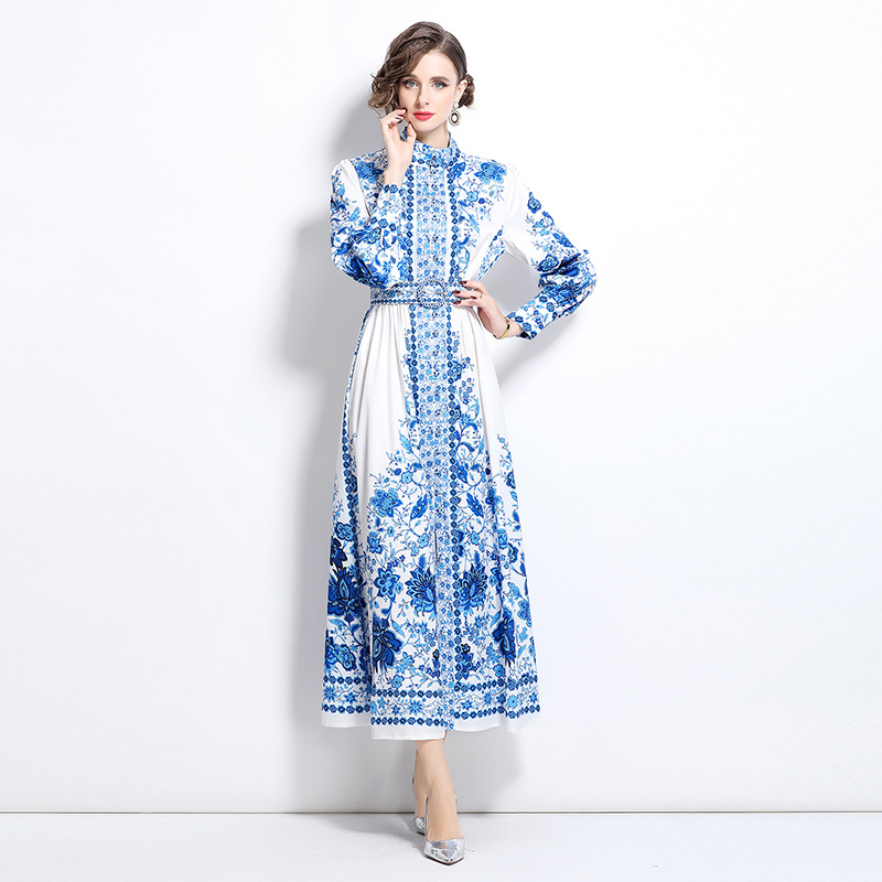 Blue and white porcelain printing fashion dress