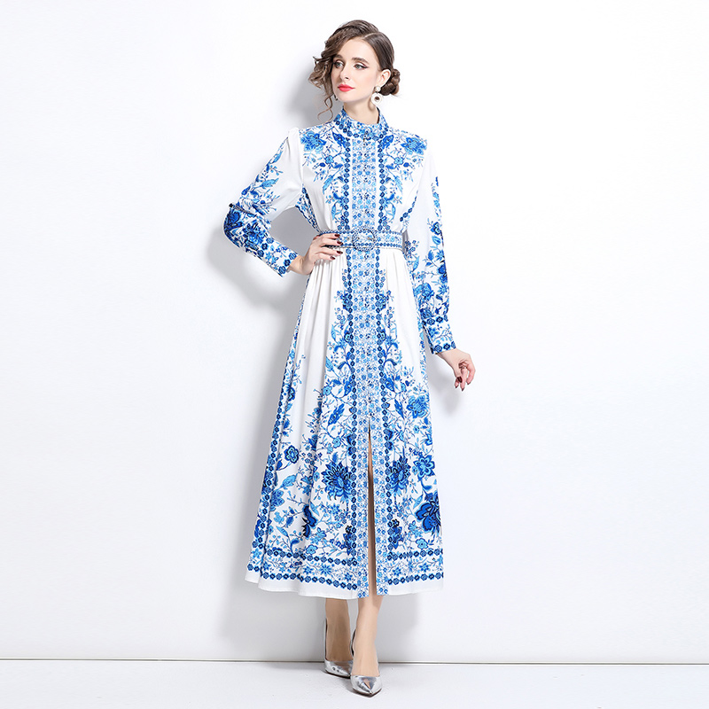 Blue and white porcelain printing fashion dress