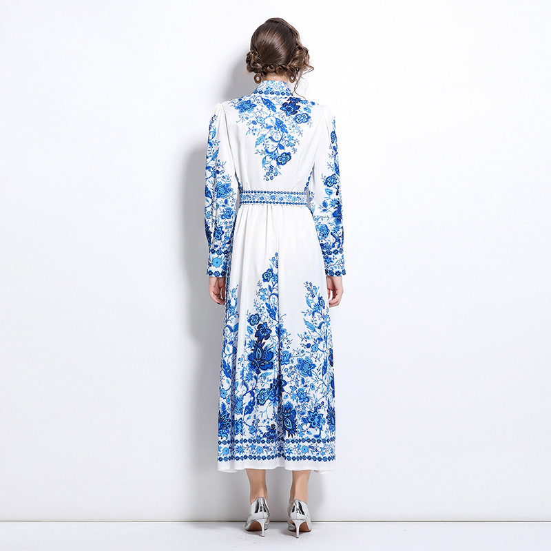 Blue and white porcelain printing fashion dress