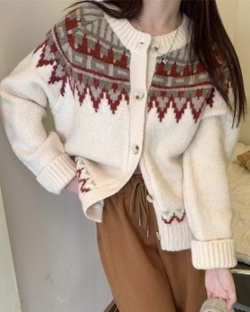 Knitted round neck cardigan christmas sweater for women