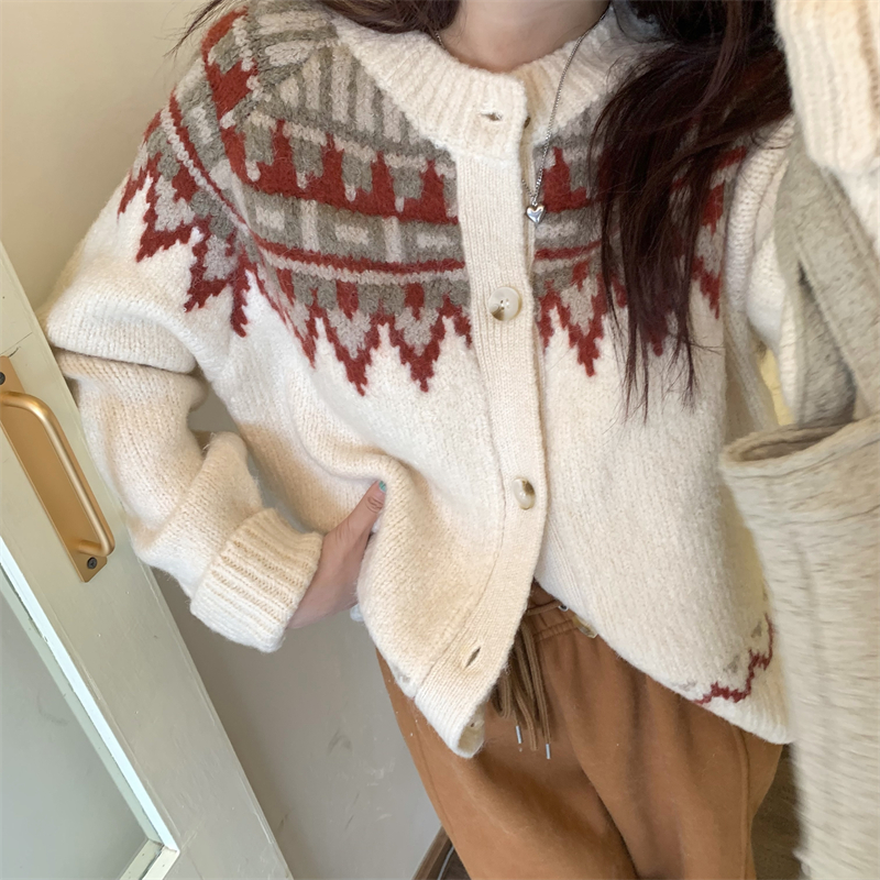 Knitted round neck cardigan christmas sweater for women