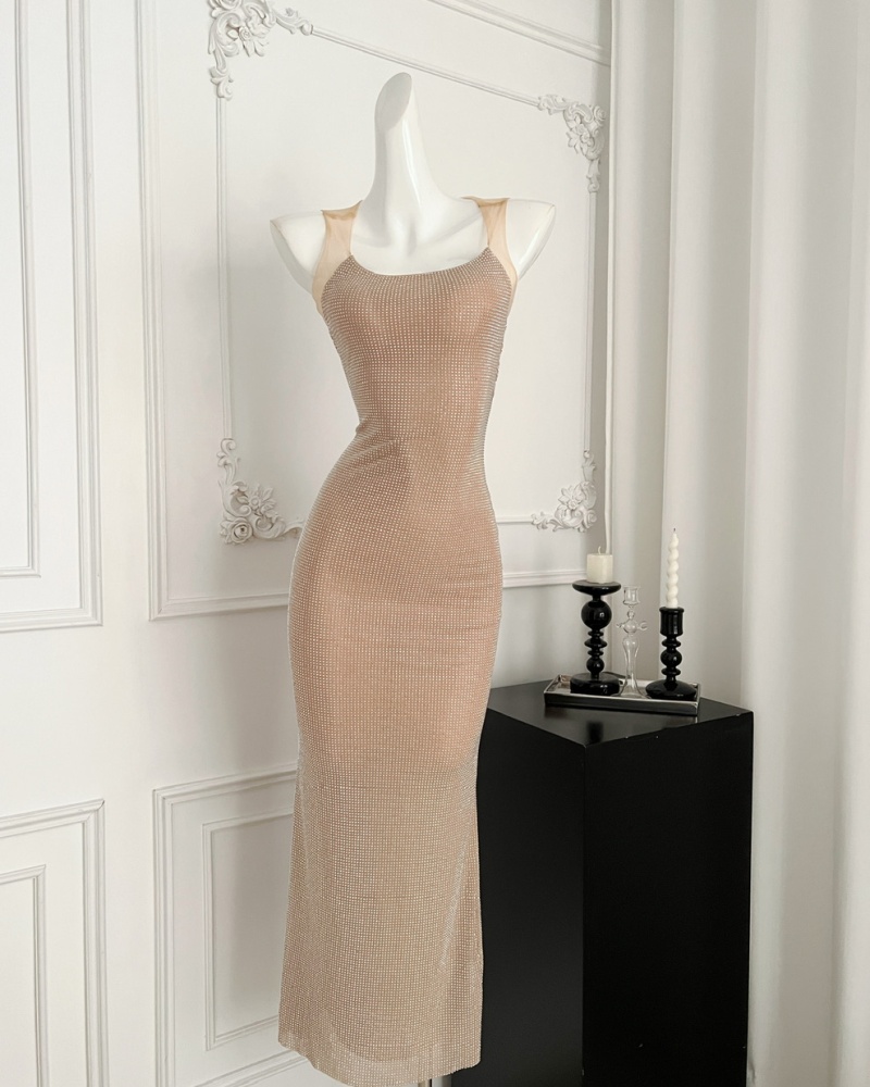 Rhinestone France style evening dress halter dress