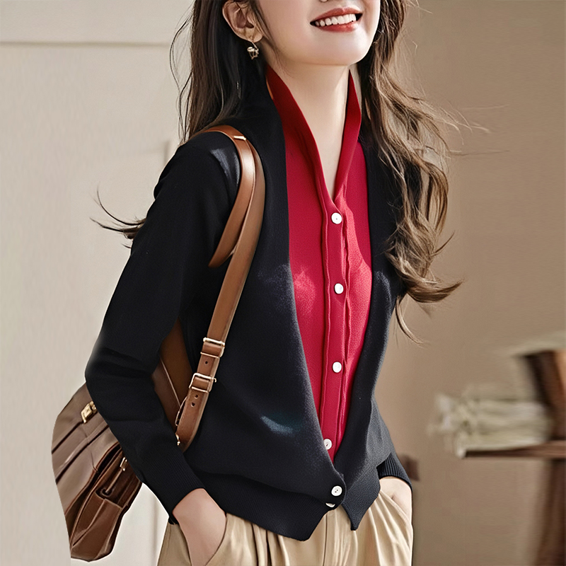 Autumn and winter sweater Pseudo-two cardigan for women