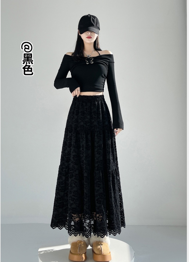 Elastic waist long dress sweet skirt for women