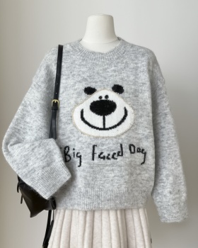 Big face dog bear autumn crochet Korean style sweater