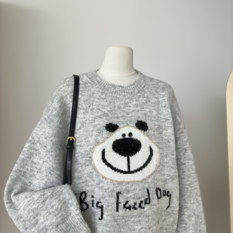 Big face dog bear autumn crochet Korean style sweater