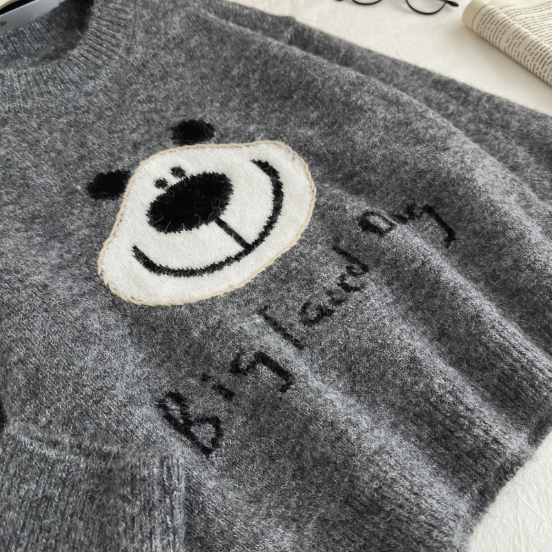 Big face dog bear autumn crochet Korean style sweater