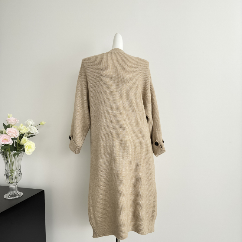 All-match knitted long coat simple Korean style temperament sweater