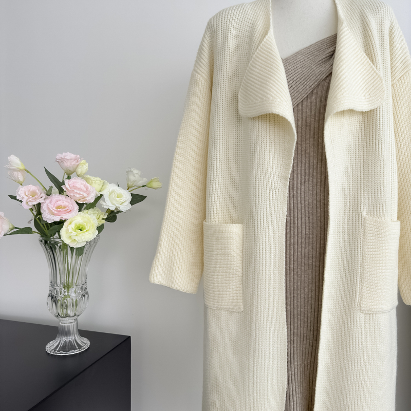 Knitted cardigan large lapel sweater for women