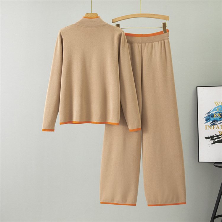 Zip Casual wide leg pants spring cardigan 2pcs set