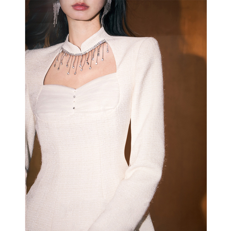 White long sleeve wool Western style dress for women