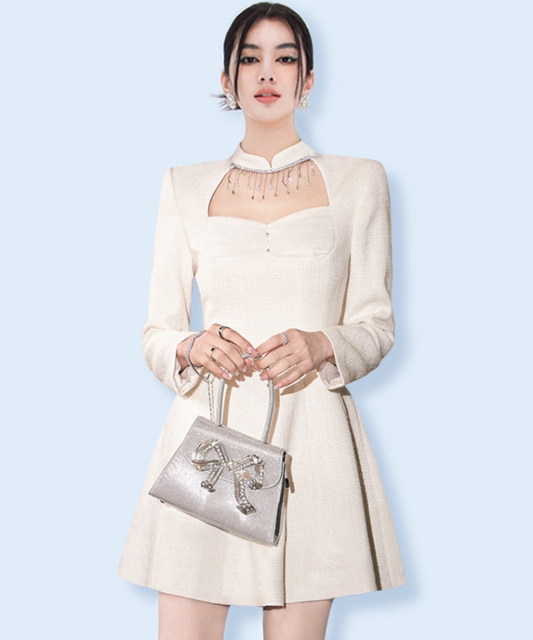 White long sleeve wool Western style dress for women