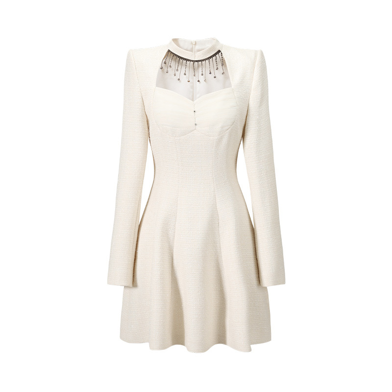 White long sleeve wool Western style dress for women