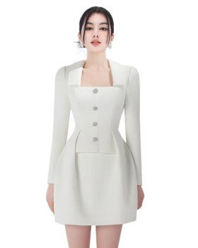 A-line chanelstyle snow white temperament dress