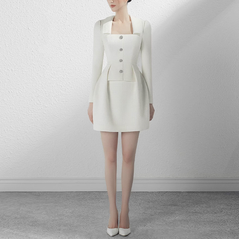 A-line chanelstyle snow white temperament dress