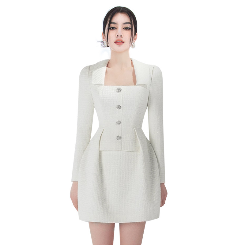 A-line chanelstyle snow white temperament dress