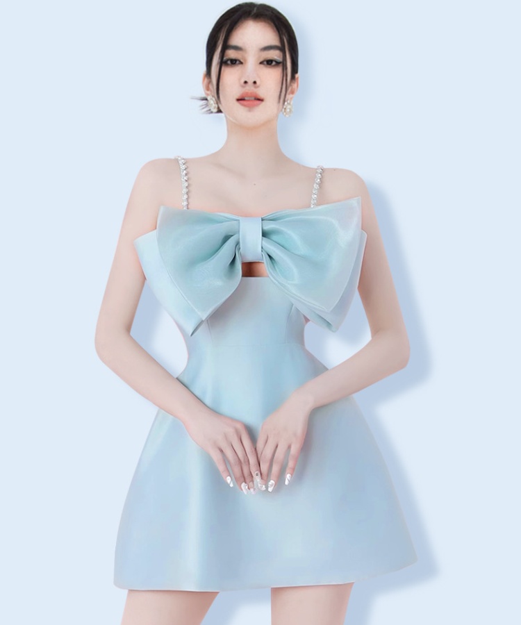 A-line summer maiden sweet high waist bow dress for women