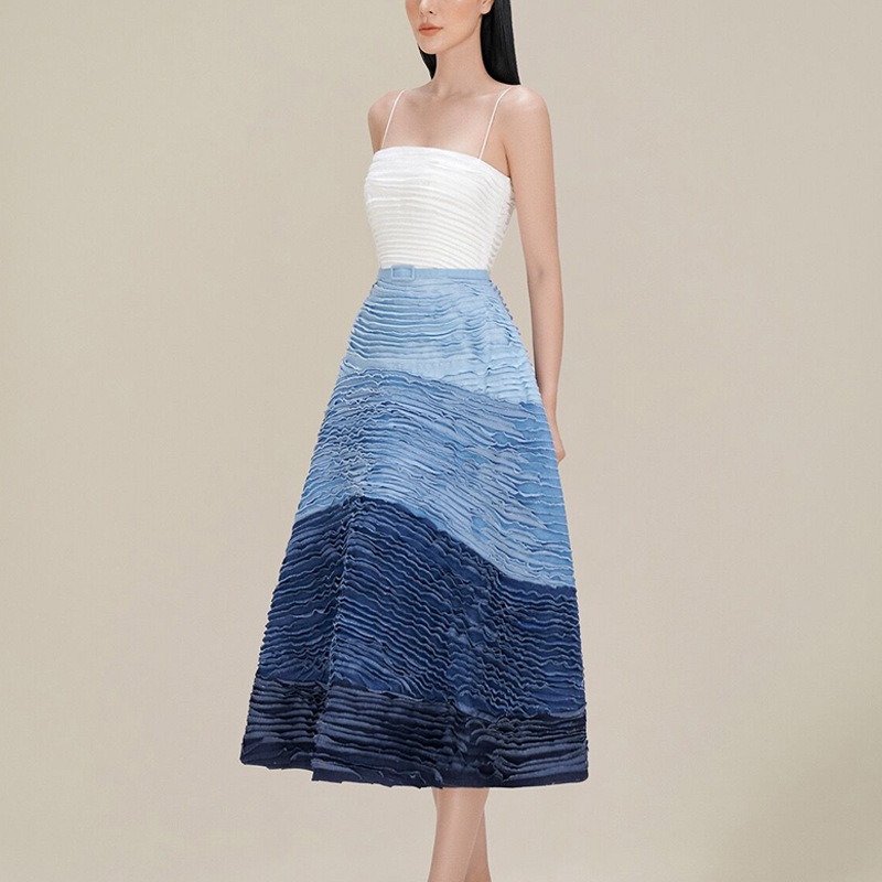 Sling wrapped chest long dress denim dress for women