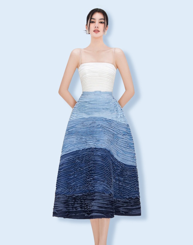 Sling wrapped chest long dress denim dress for women