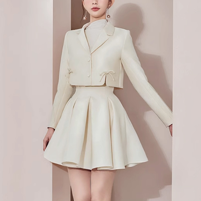 Winter fashion jacket ladies chanelstyle skirt 2pcs set