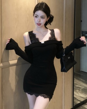 Pseudo-two package hip strapless bottoming lace dress for women