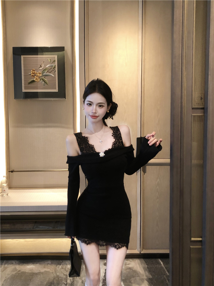 Pseudo-two package hip strapless bottoming lace dress for women