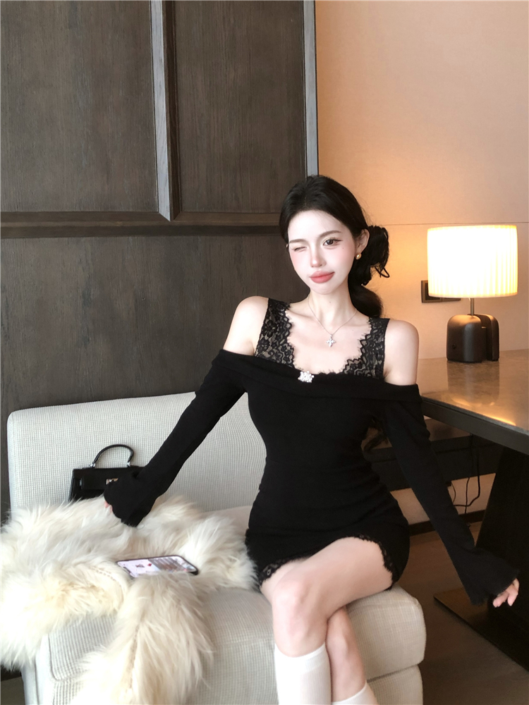 Pseudo-two package hip strapless bottoming lace dress for women