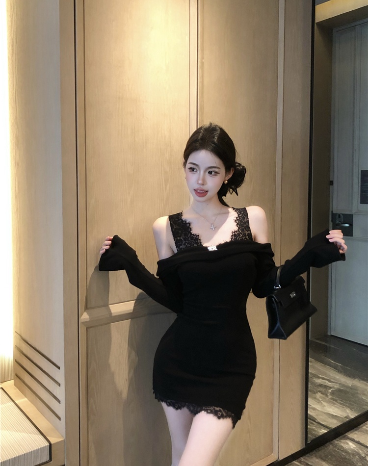 Pseudo-two package hip strapless bottoming lace dress for women