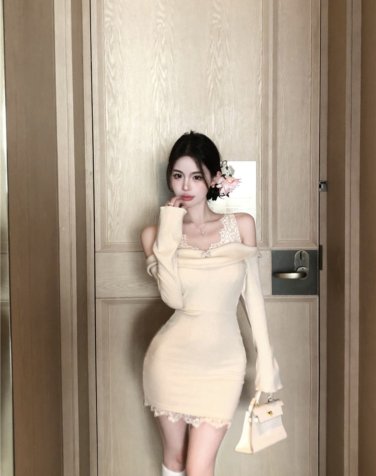 Pseudo-two package hip strapless bottoming lace dress for women