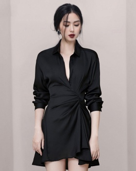 European style V-neck temperament fashion high waist dress