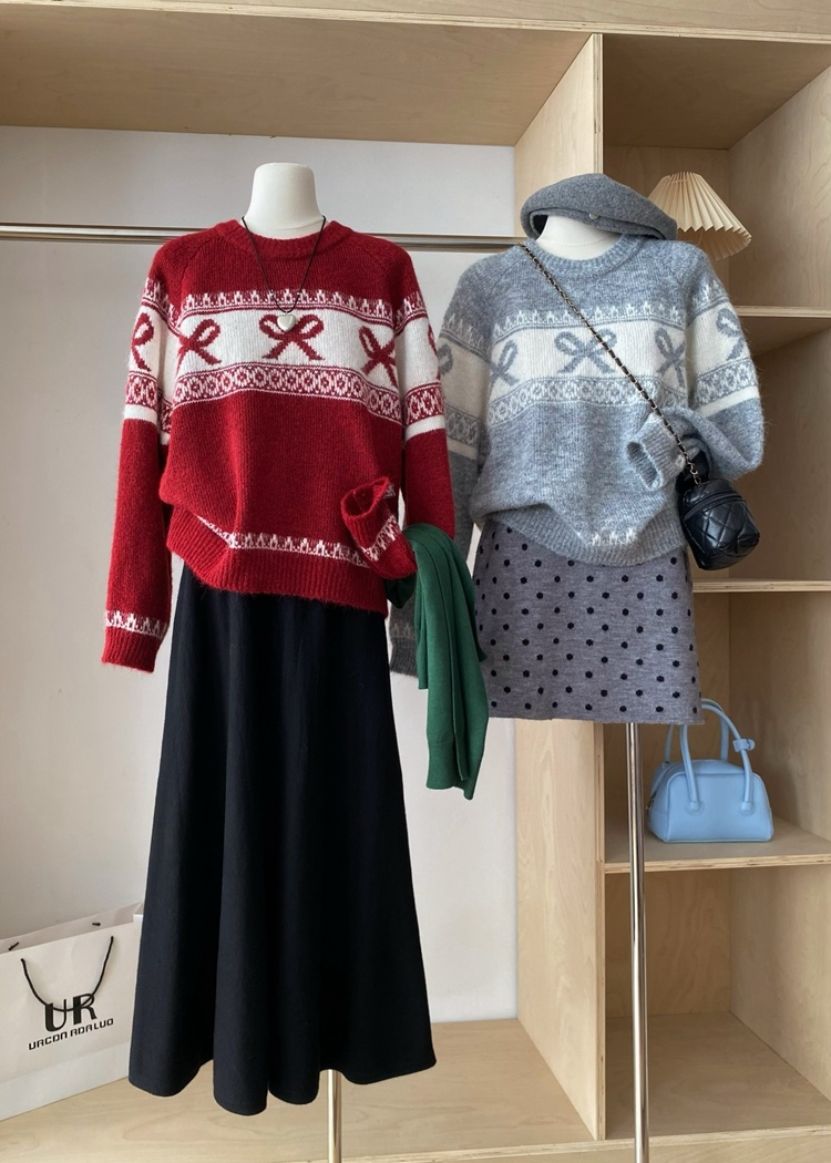 Embroidered knitted bow autumn and winter unique sweater