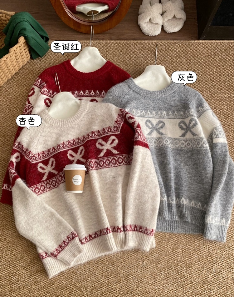 Embroidered knitted bow autumn and winter unique sweater