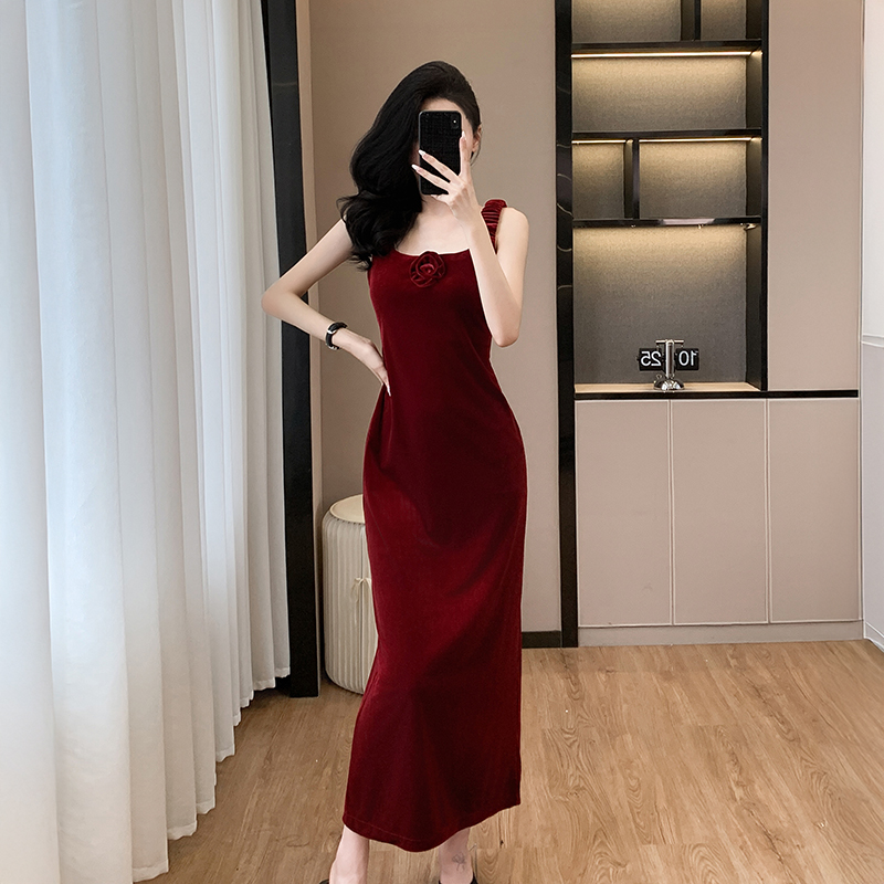 Autumn and winter evening dress sling dress for women