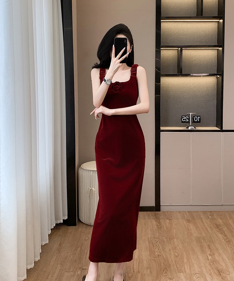 Autumn and winter evening dress sling dress for women