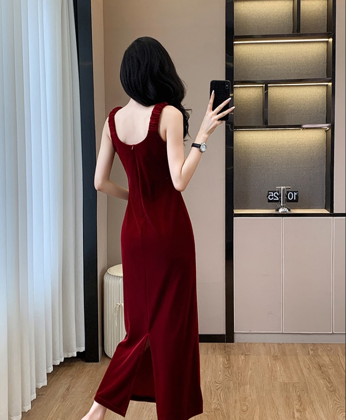 Autumn and winter evening dress sling dress for women