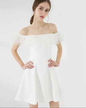 Gauze horizontal collar strapless European style dress for women